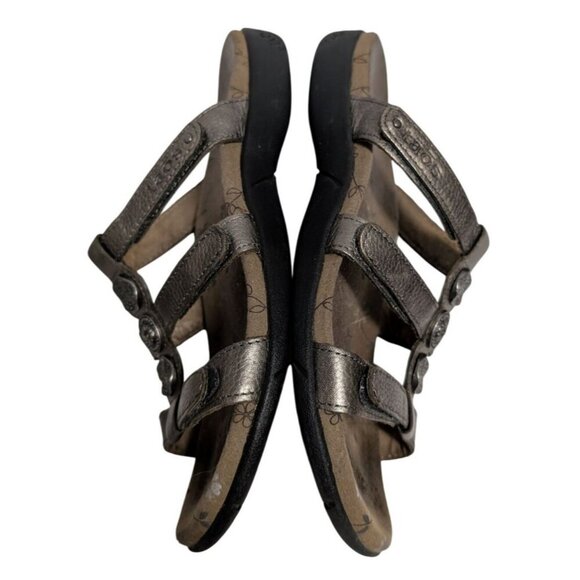 Taos Prize 3 Sandals Pewter Bronze Metallic Leather Triple Strap Women's Size 7 - Picture 5 of 7